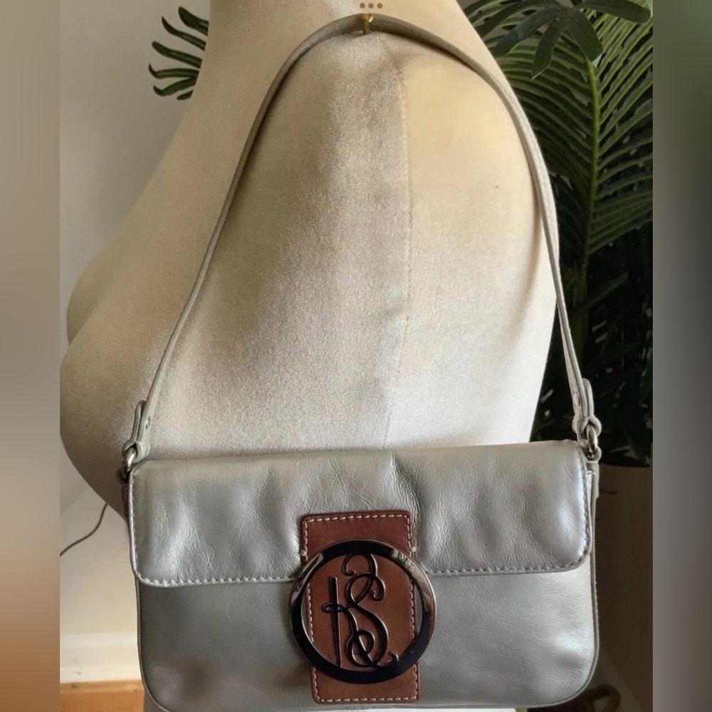 KATE SPADE VINTAGE SILVER LEATHER BAG EXC CONDITION